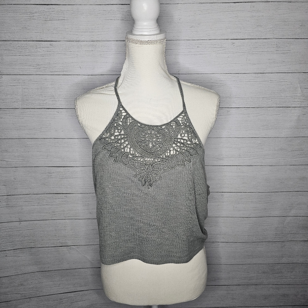 XXL Crocheted Olive Green Crop Top w/ Built in Bra